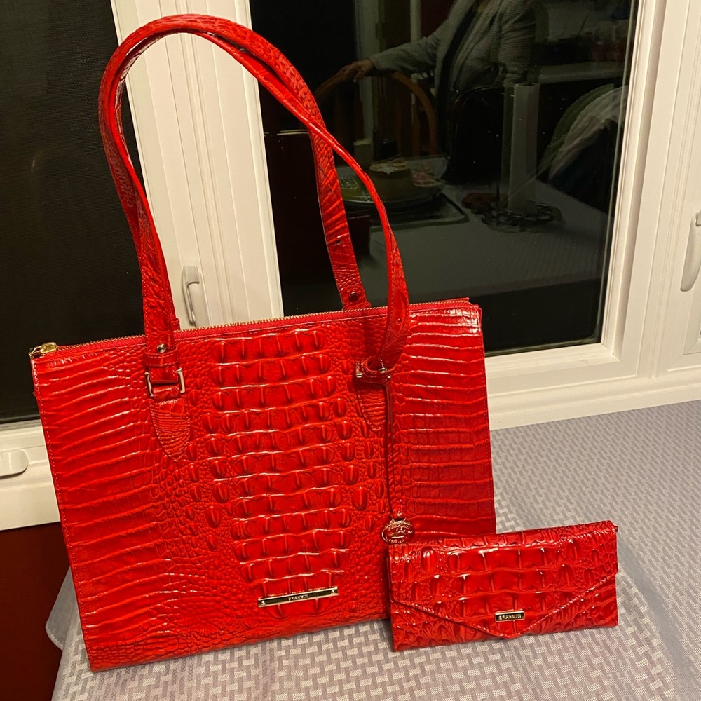 Brahmin Red handbag and matching wallet..NWOT
